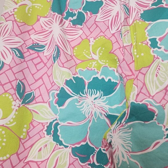 Lilly Pulitzer floral capris pants size 12 Hibiscus Pink Beach Mat pattern - Picture 7 of 13